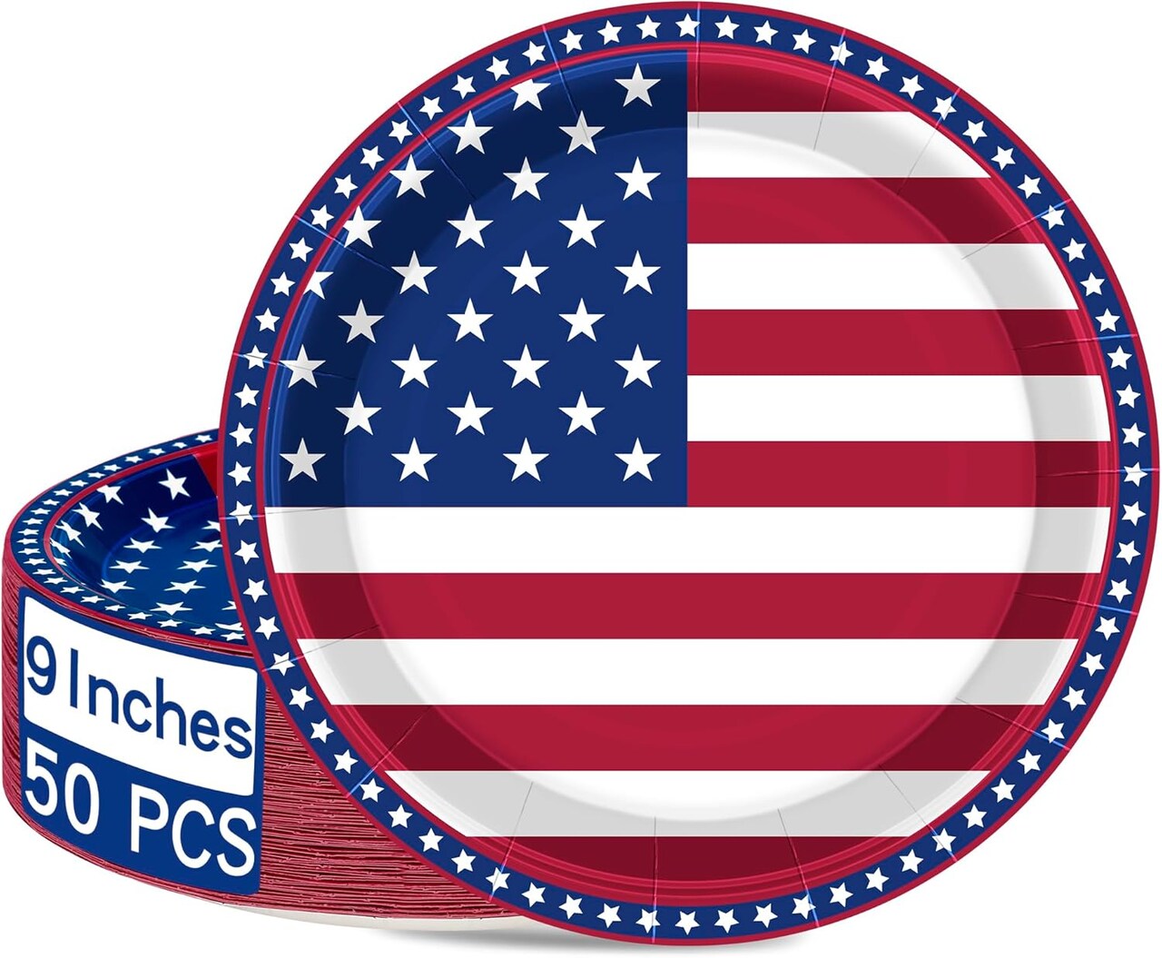 50pcs 4th of July 9" Heavy-Duty Paper Plates – Stars & Stripes Party Dinnerware Set (50 Pack)